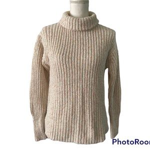 J.Crew Point Sur Sweater Womens S Beige Marbled Turtleneck Chunky Knit Size S